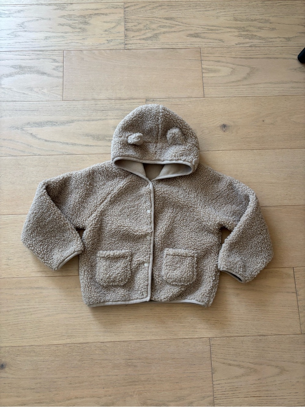 Jamie Kay tan teddy bear fleece jacket, 3Y